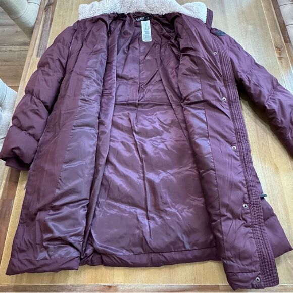 Lauren Ralph Lauren Parka Coat Size Large Burgundy Mid Length *missing hood - Picture 10 of 16
